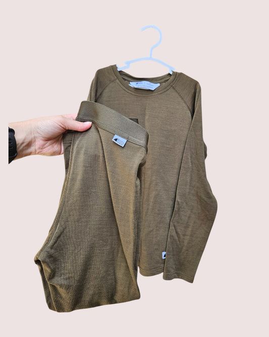 MEC merino wool blend base layer set -olive green 8-10Y