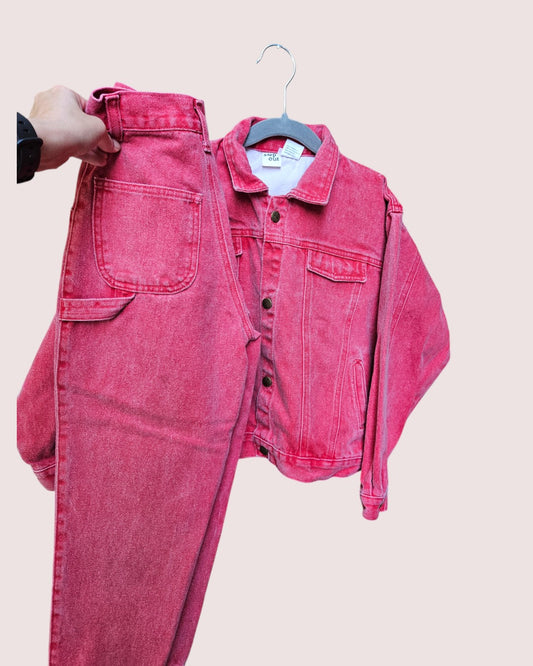 Vintage red denim jeans and matching jacket Size 6-8