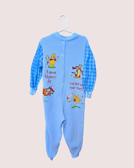 Vintage Pooh waffle and flannel one piece sleeper Size tag faded, fits 4-6T