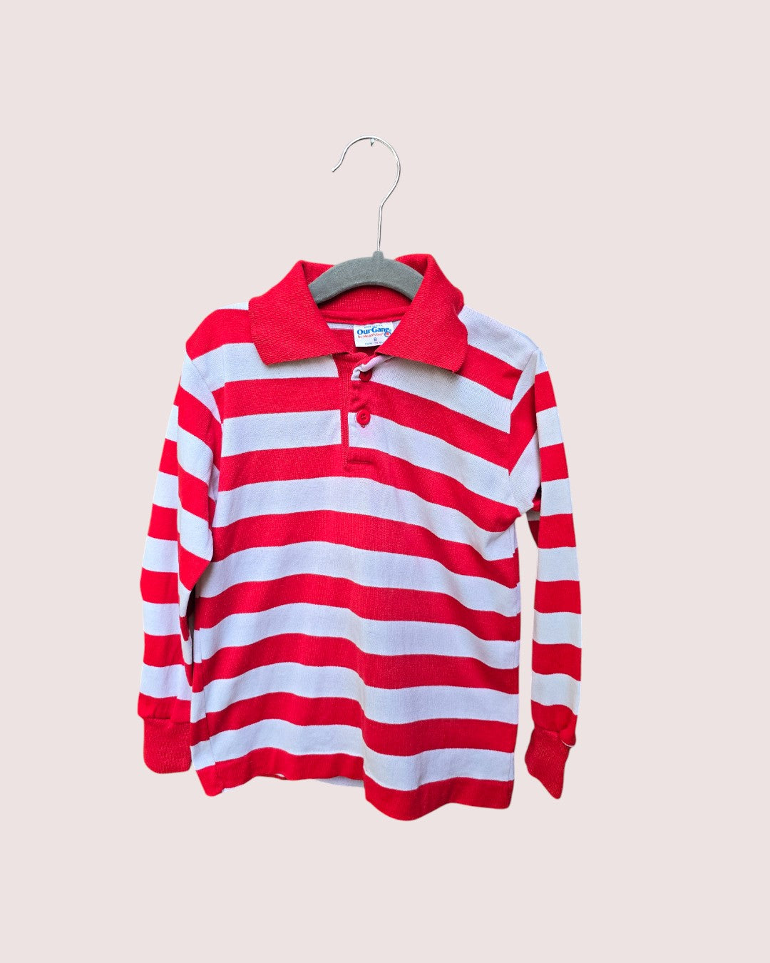 Vintage Health Tex single stitched striped long sleeve polo Tagged 8, best for 6-7Y