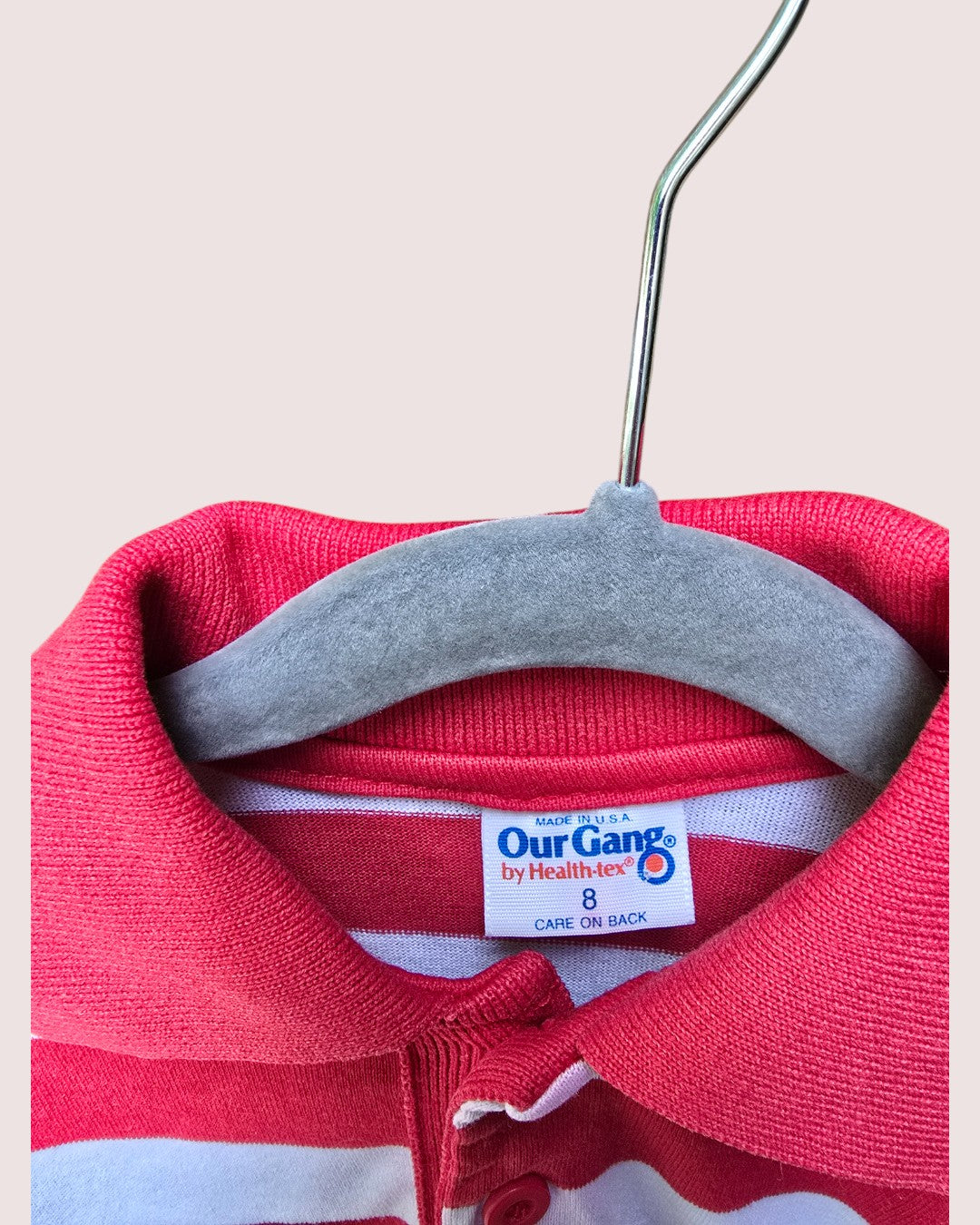 Vintage Health Tex single stitched striped long sleeve polo Tagged 8, best for 6-7Y