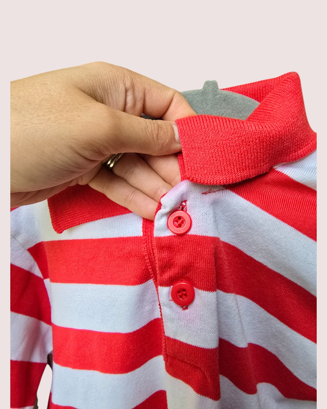 Vintage Health Tex single stitched striped long sleeve polo Tagged 8, best for 6-7Y
