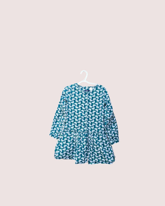 Okaida dress with drop waist and roll cuff sleeve details Size 8y