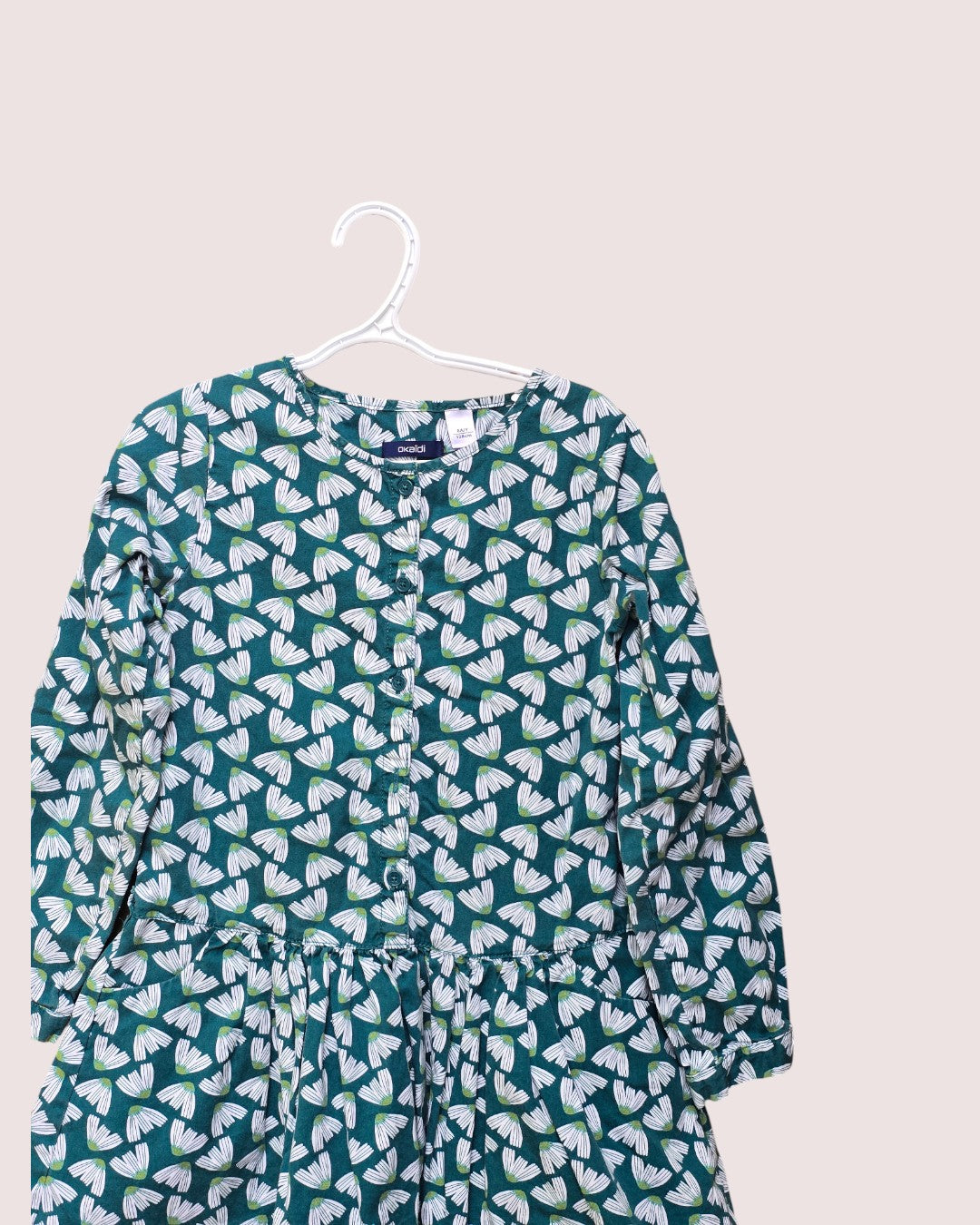 Okaida dress with drop waist and roll cuff sleeve details Size 8y