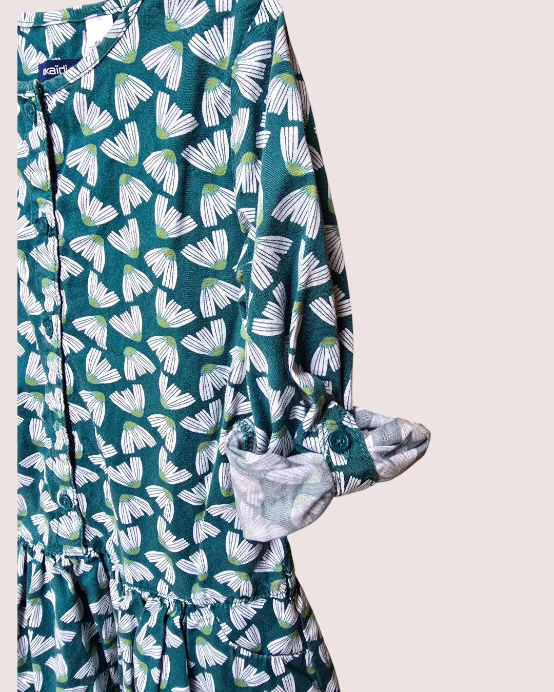 Okaida dress with drop waist and roll cuff sleeve details Size 8y