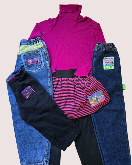 Vintage 90s skirt and leggings combo with matching turtleneck 6-8Y