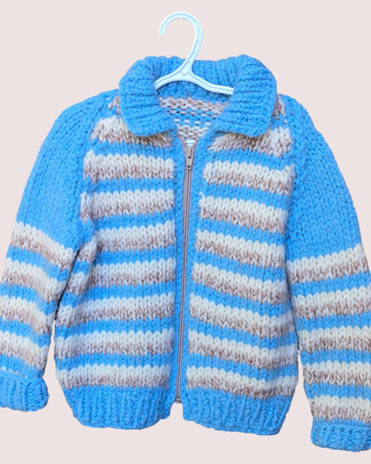 Handknit zip cardigan 4-6T
