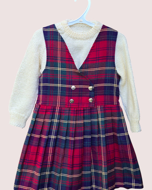 Vintage Colors & Co tartan pinafore dress 6Y
