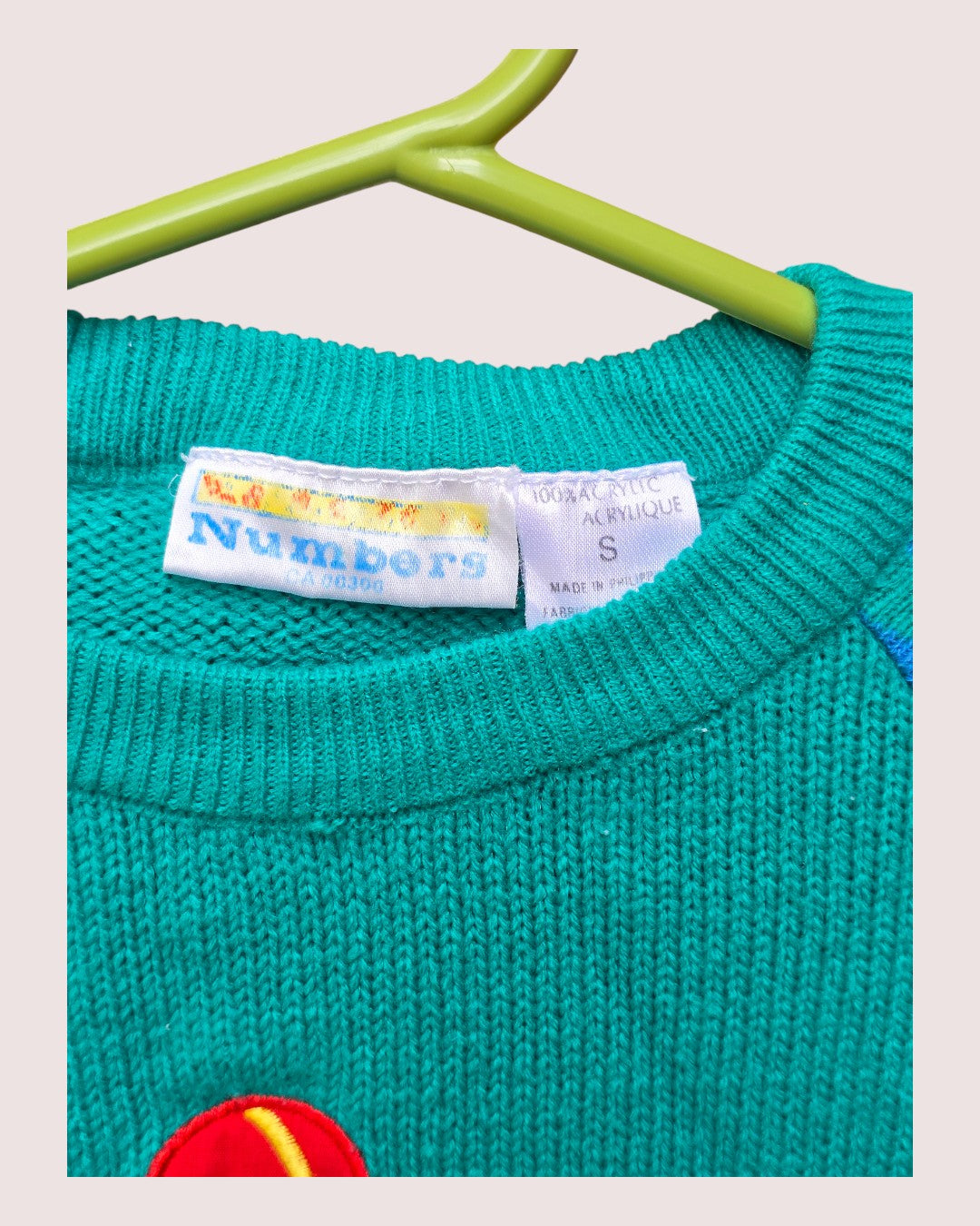 Vintage acrylic knit sweater with cyclist motif approx 3-5T