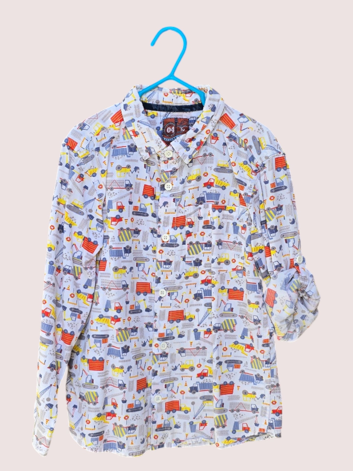 Construction vehicle long sleeve button up shirt Size 8