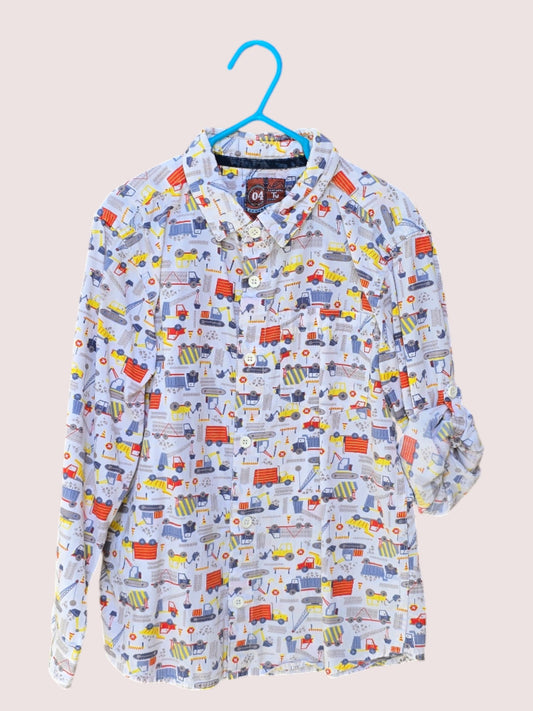 Construction vehicle long sleeve button up shirt Size 8