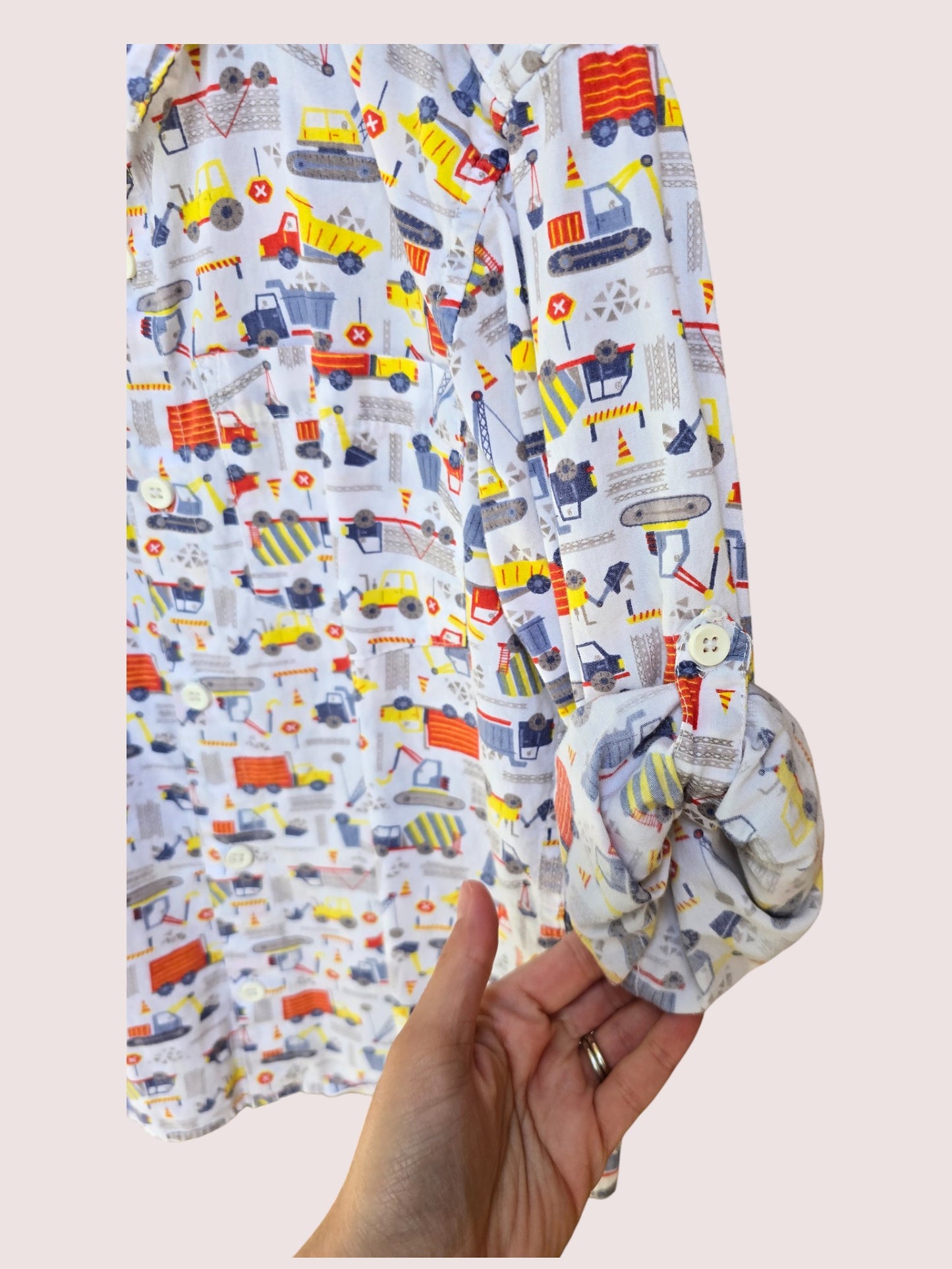 Construction vehicle long sleeve button up shirt Size 8