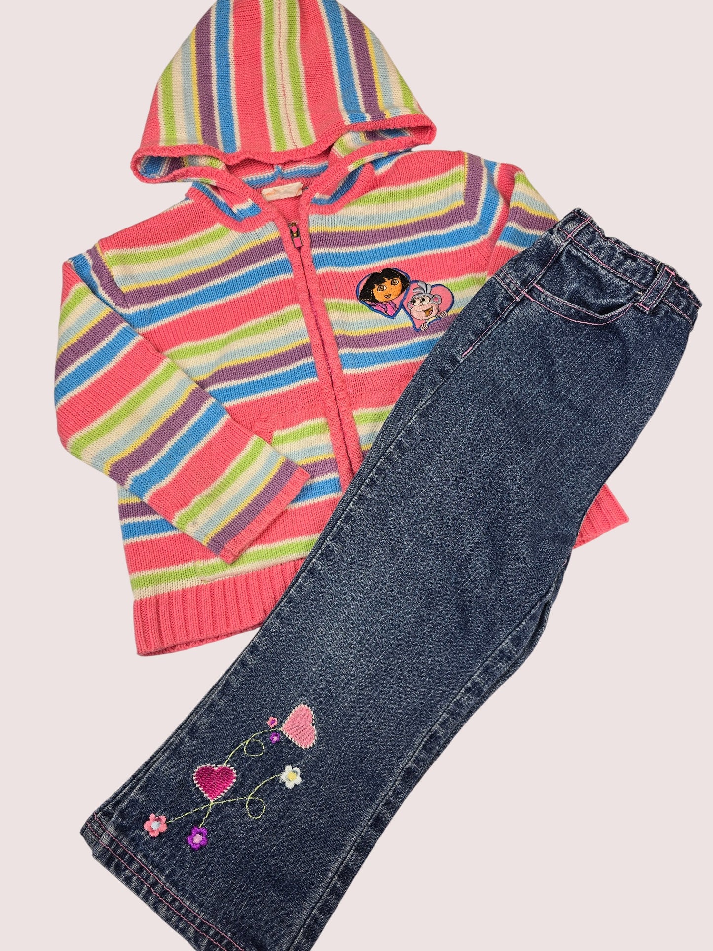Y2K Dora two piece sweater and jeans set 3T