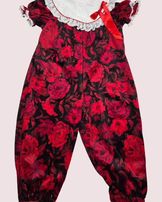 Vintage floral velvet romper best fit 2T