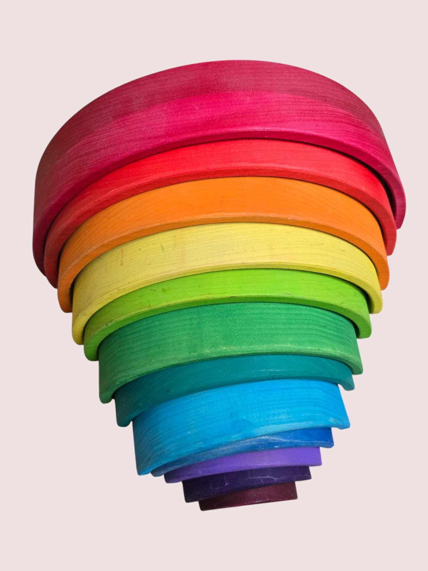 Large 12 piece wooden rainbow stacker and 12 piece semi circles