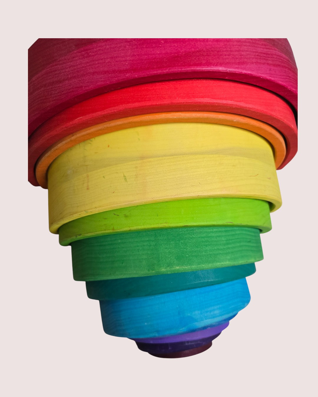 Large 12 piece wooden rainbow stacker and 12 piece semi circles