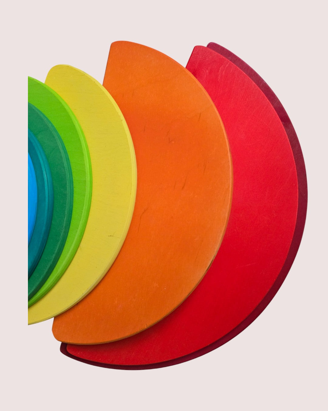 Large 12 piece wooden rainbow stacker and 12 piece semi circles