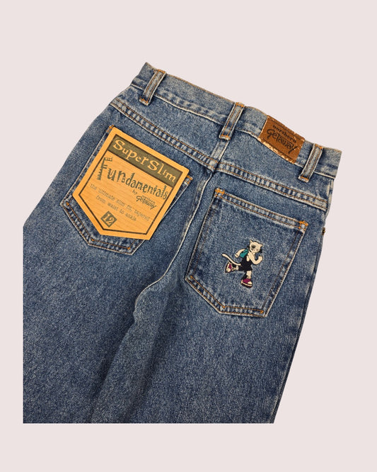 NWT Vintage Northern Getaway jeans with cat embroidered on rear pocket  10-12Y