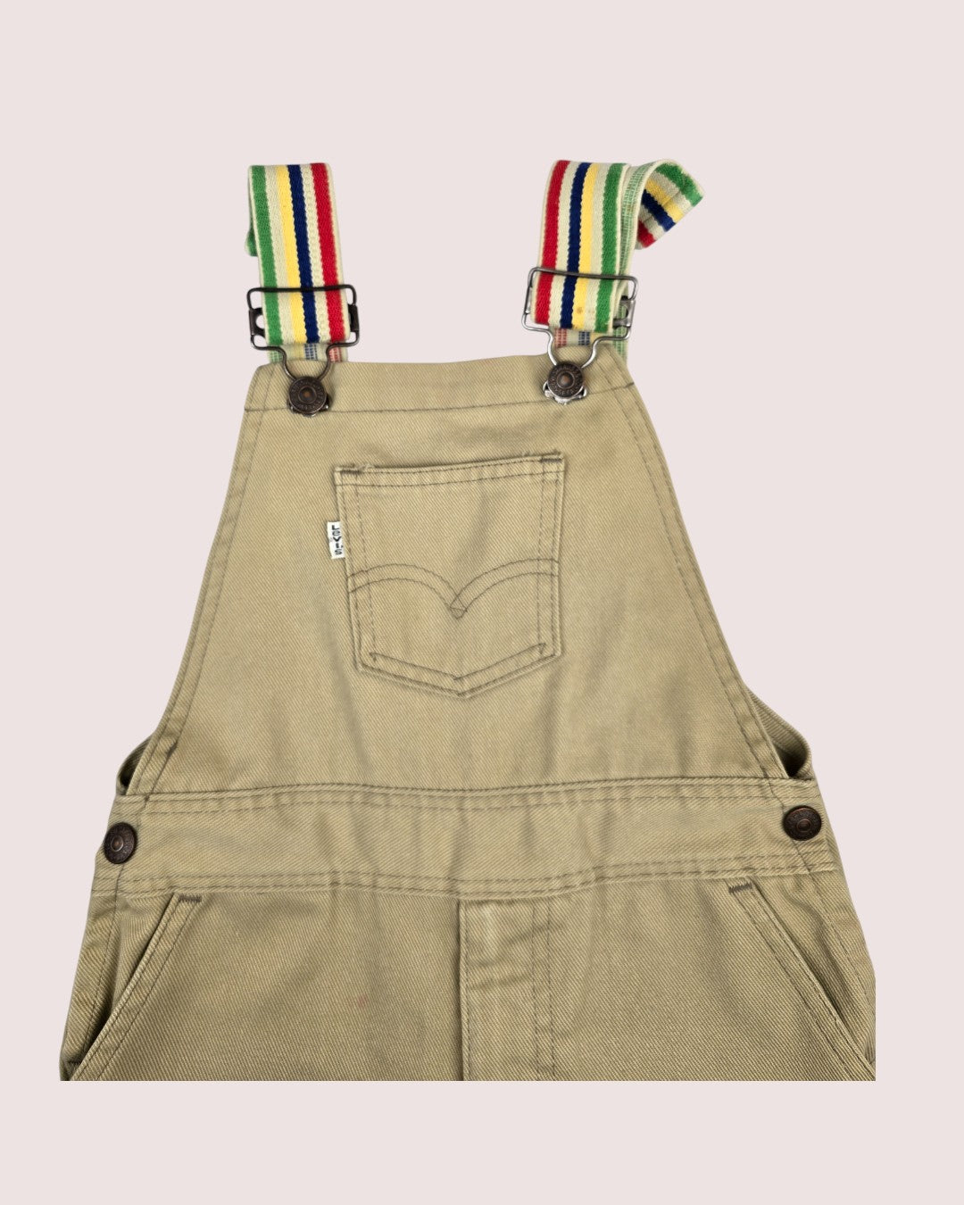 Vintage white tab Levis overalls with rainbow elastic straps Tagged 7Y