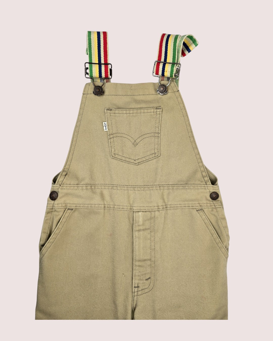 Vintage white tab Levis overalls with rainbow elastic straps Tagged 7Y