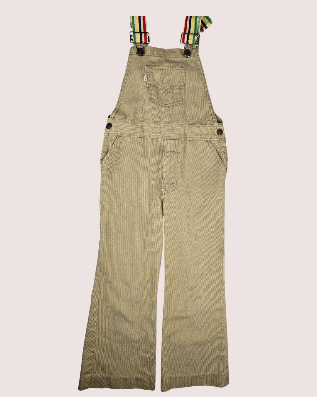 Vintage white tab Levis overalls with rainbow elastic straps Tagged 7Y