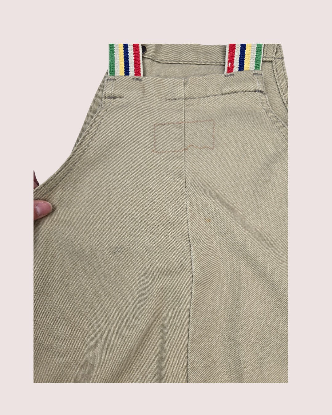 Vintage white tab Levis overalls with rainbow elastic straps Tagged 7Y