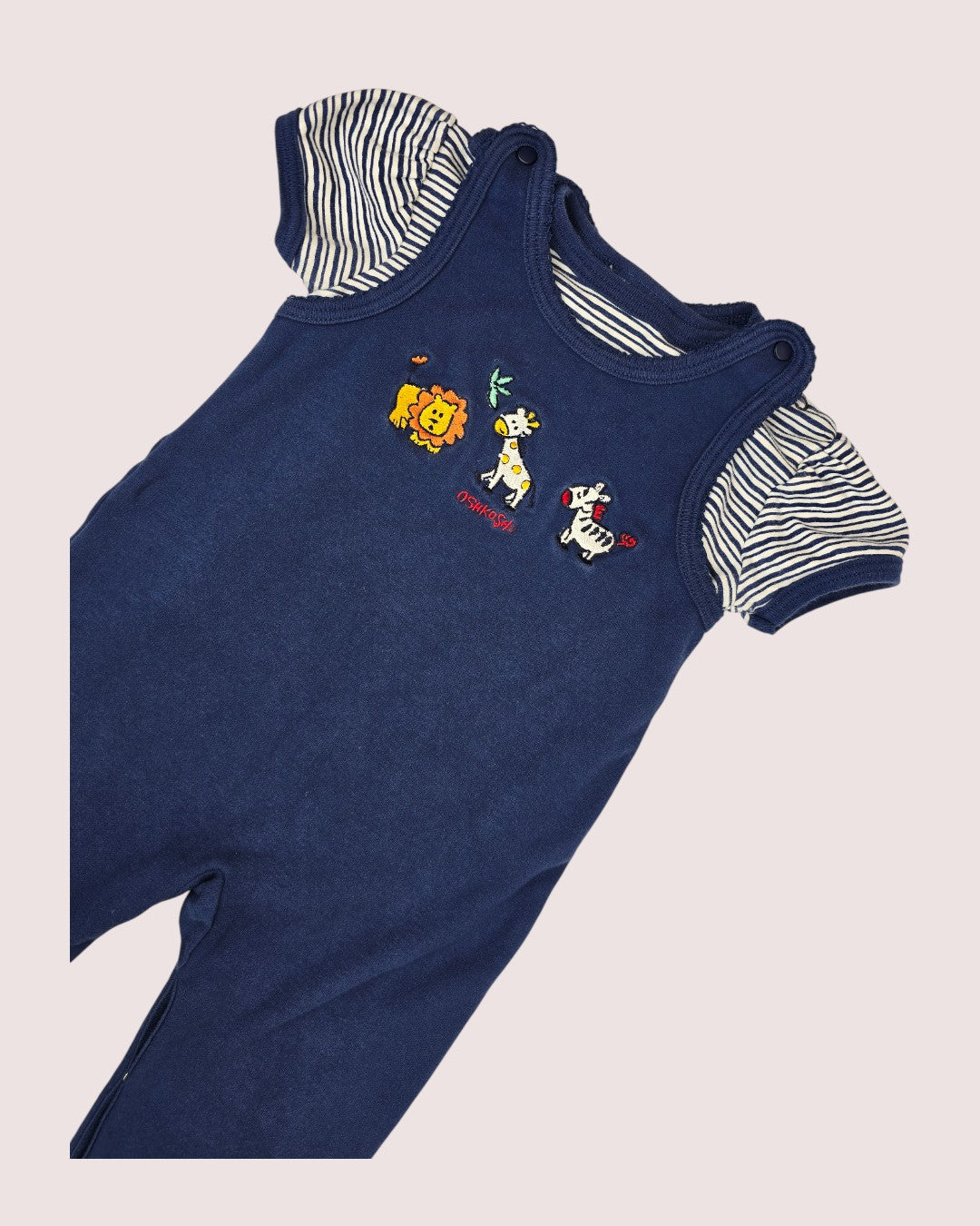 Vintage Oshkosh animal romper with striped tee 24m