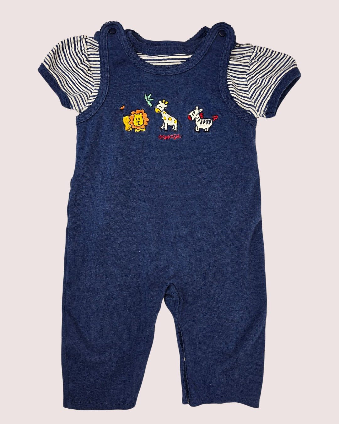 Vintage Oshkosh animal romper with striped tee 24m