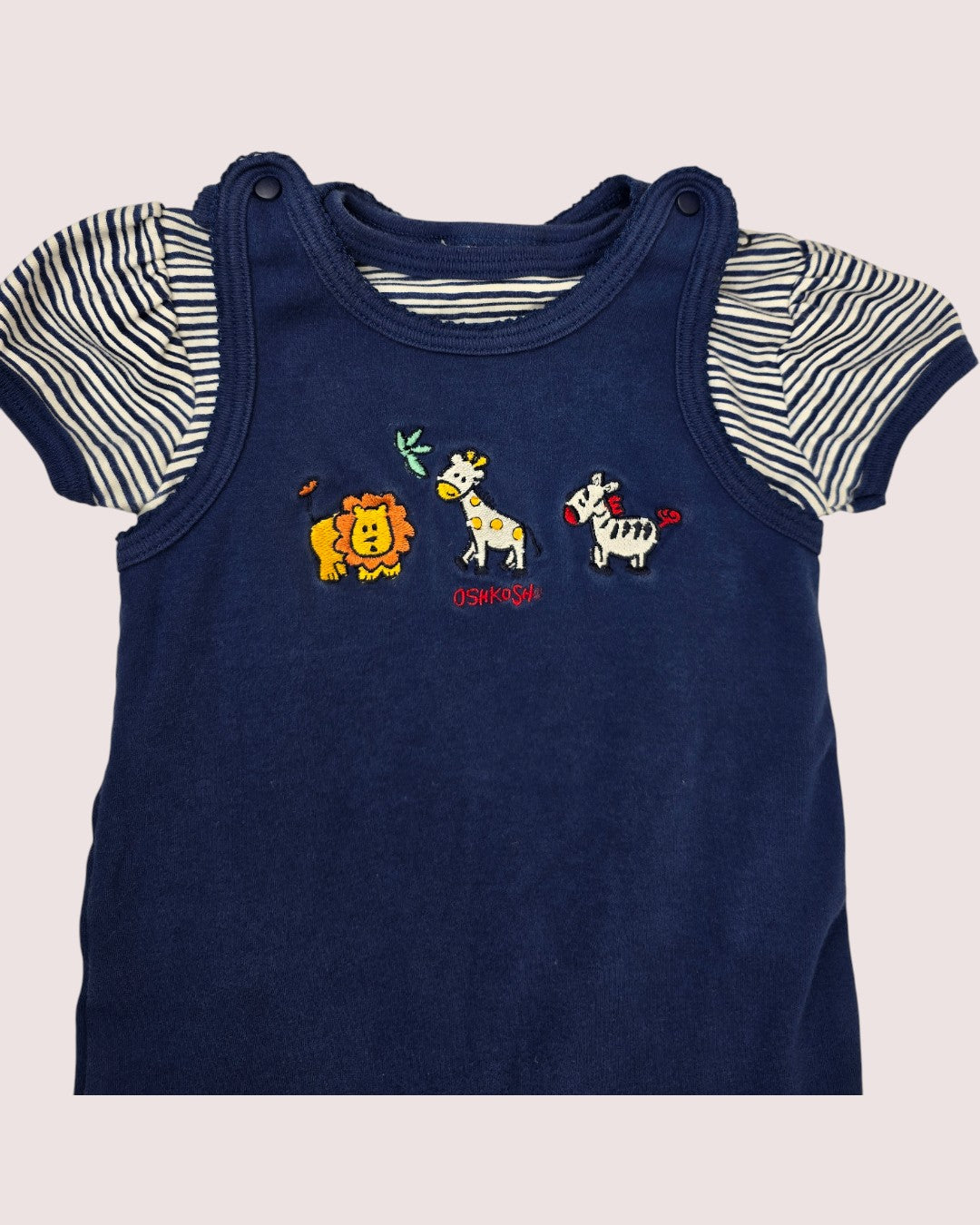 Vintage Oshkosh animal romper with striped tee 24m