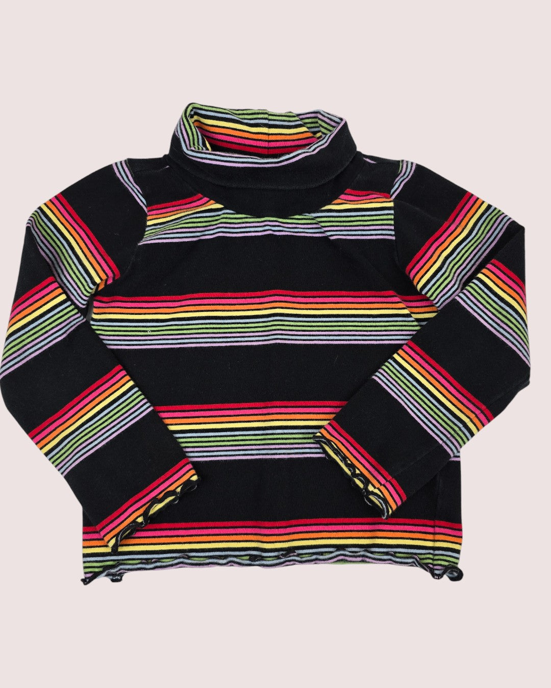 Vintage Nevada denim jumper with rainbow stitching and rainbow turtleneck 4T
