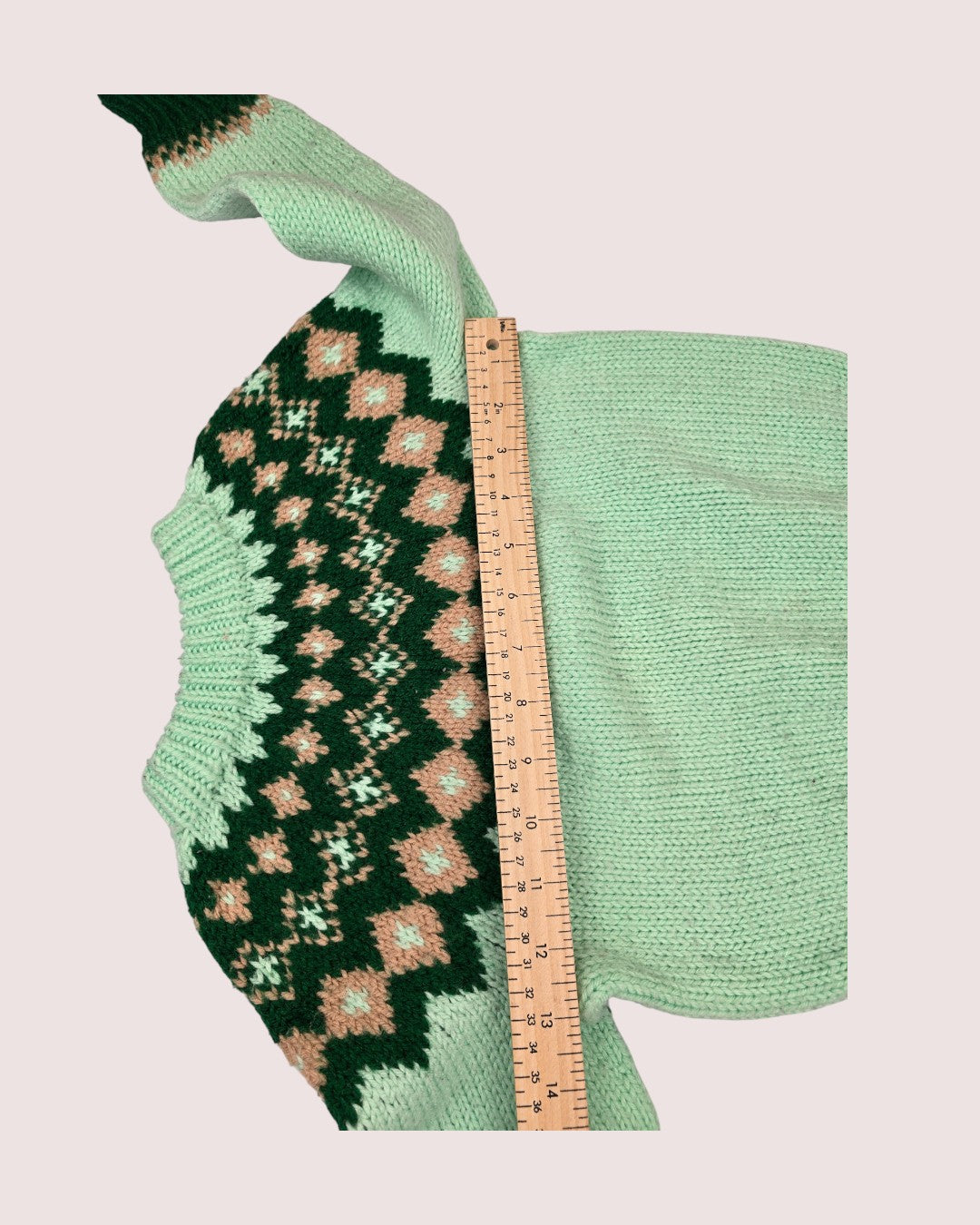 Handknit fair isle sweater green 3-5T