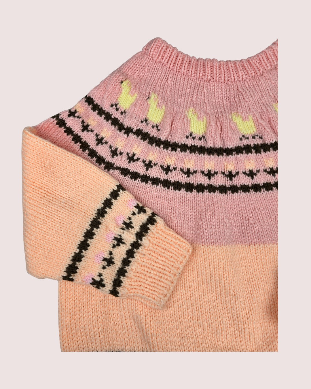 Handknit Fair Isle chicks and tulips handknit sweater Approx 5-7T