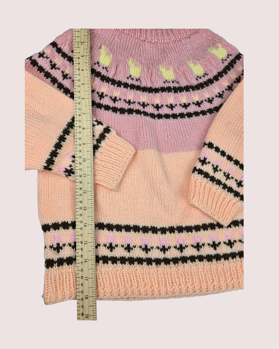 Handknit Fair Isle chicks and tulips handknit sweater Approx 5-7T