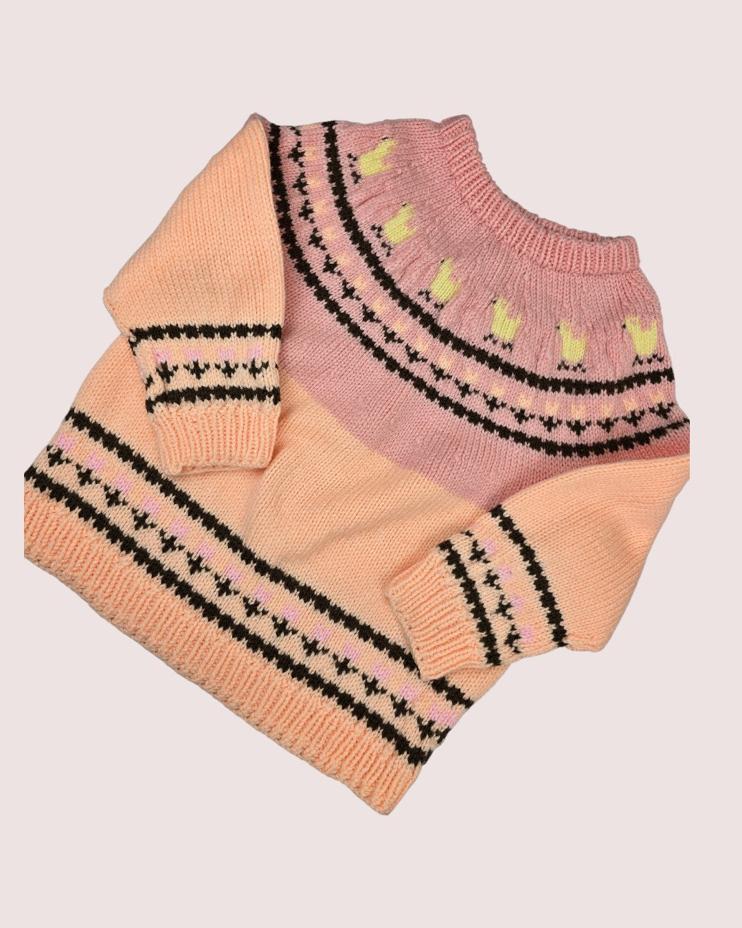 Handknit Fair Isle chicks and tulips handknit sweater Approx 5-7T