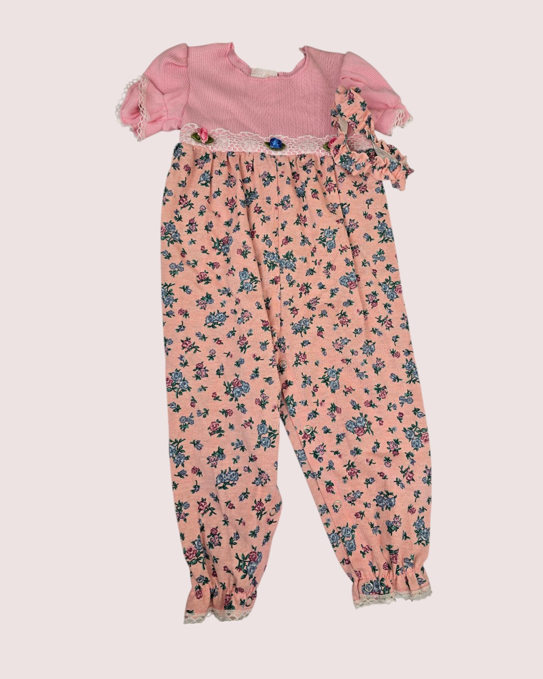 Vintage Little Princess floral romper with matching head band 24m