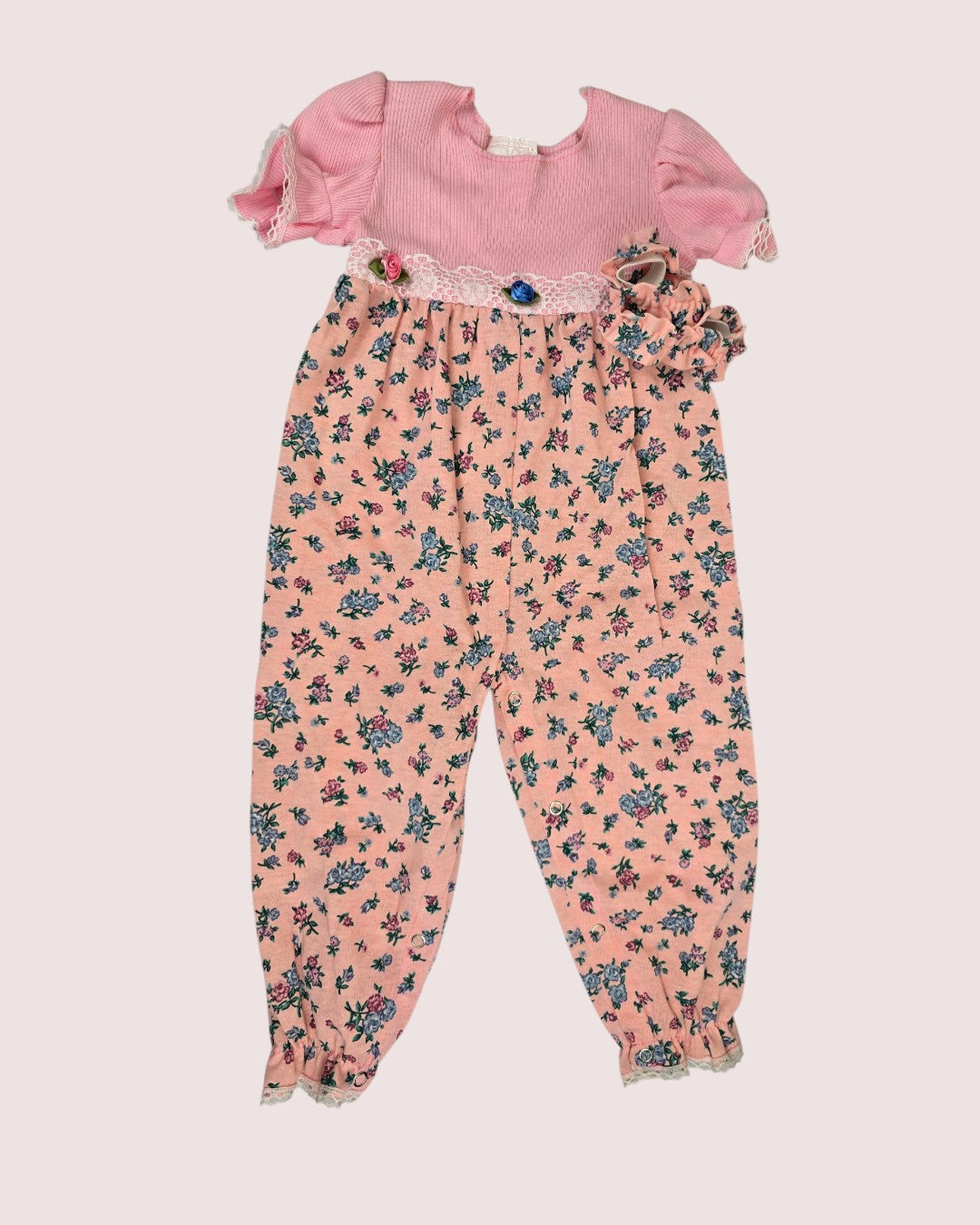 Vintage Little Princess floral romper with matching head band 24m