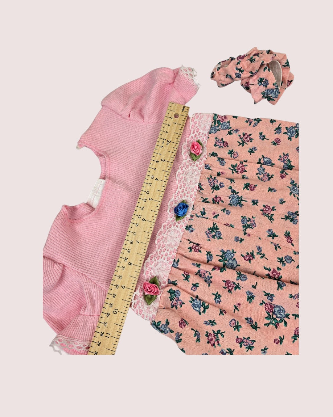 Vintage Little Princess floral romper with matching head band 24m