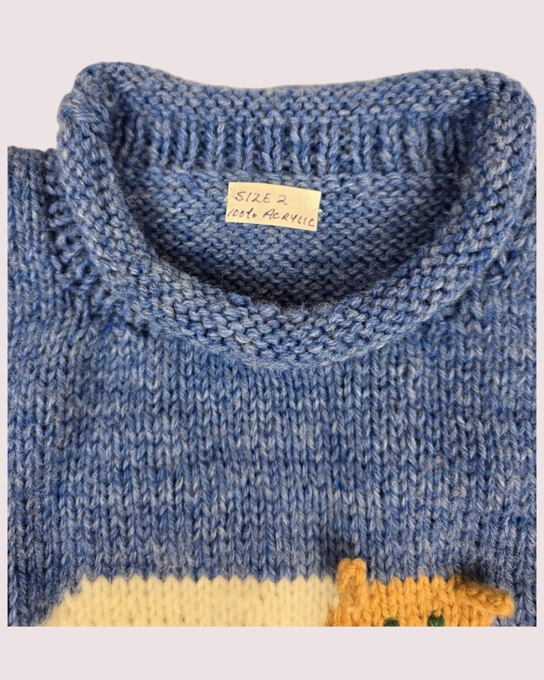 Handknit sheep sweater with rolled hem details and 3D ears Size 2
