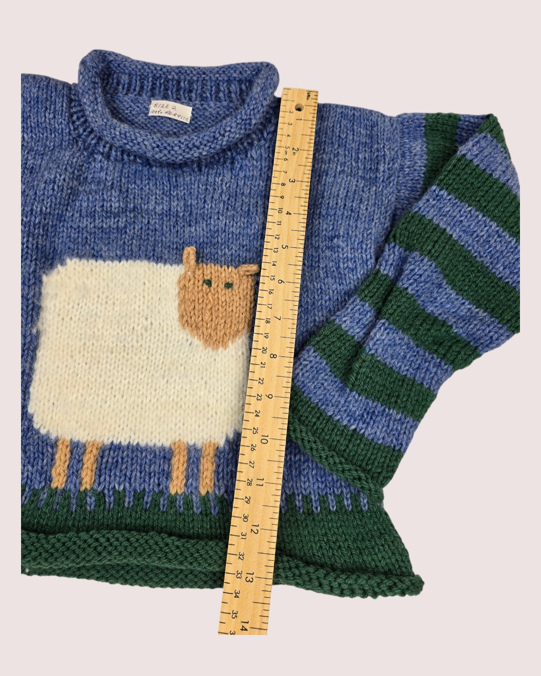 Handknit sheep sweater with rolled hem details and 3D ears Size 2