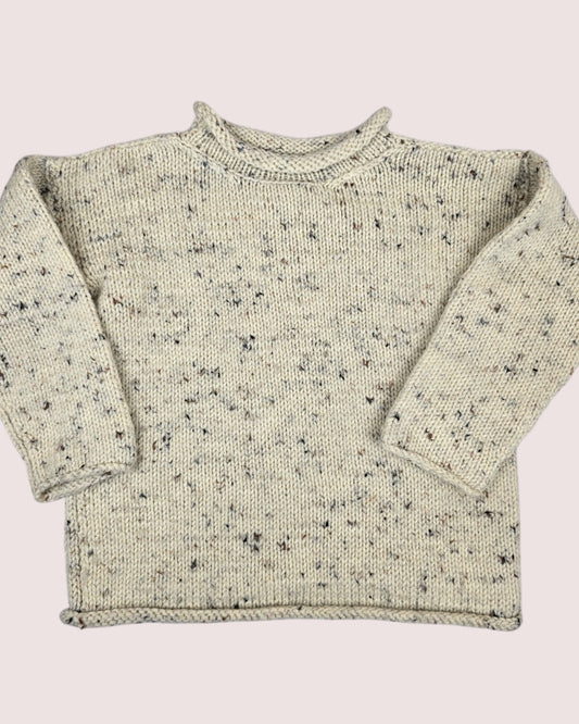 Handknit speckled sweater with rolled hem details Approx 4-5T