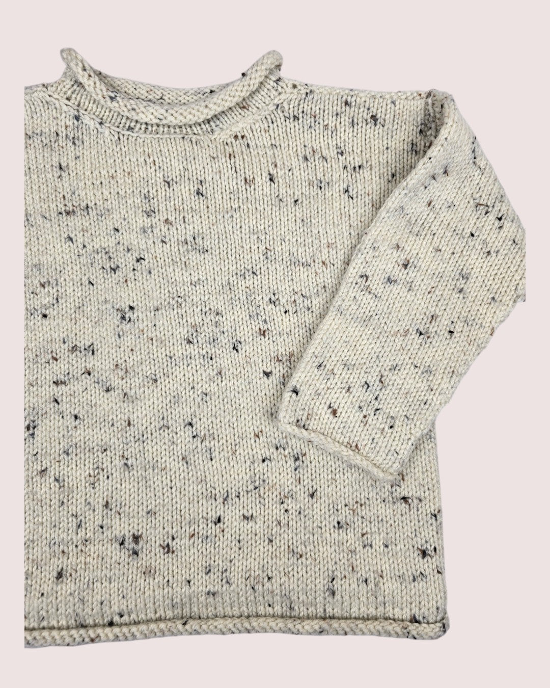 Handknit speckled sweater with rolled hem details Approx 4-5T