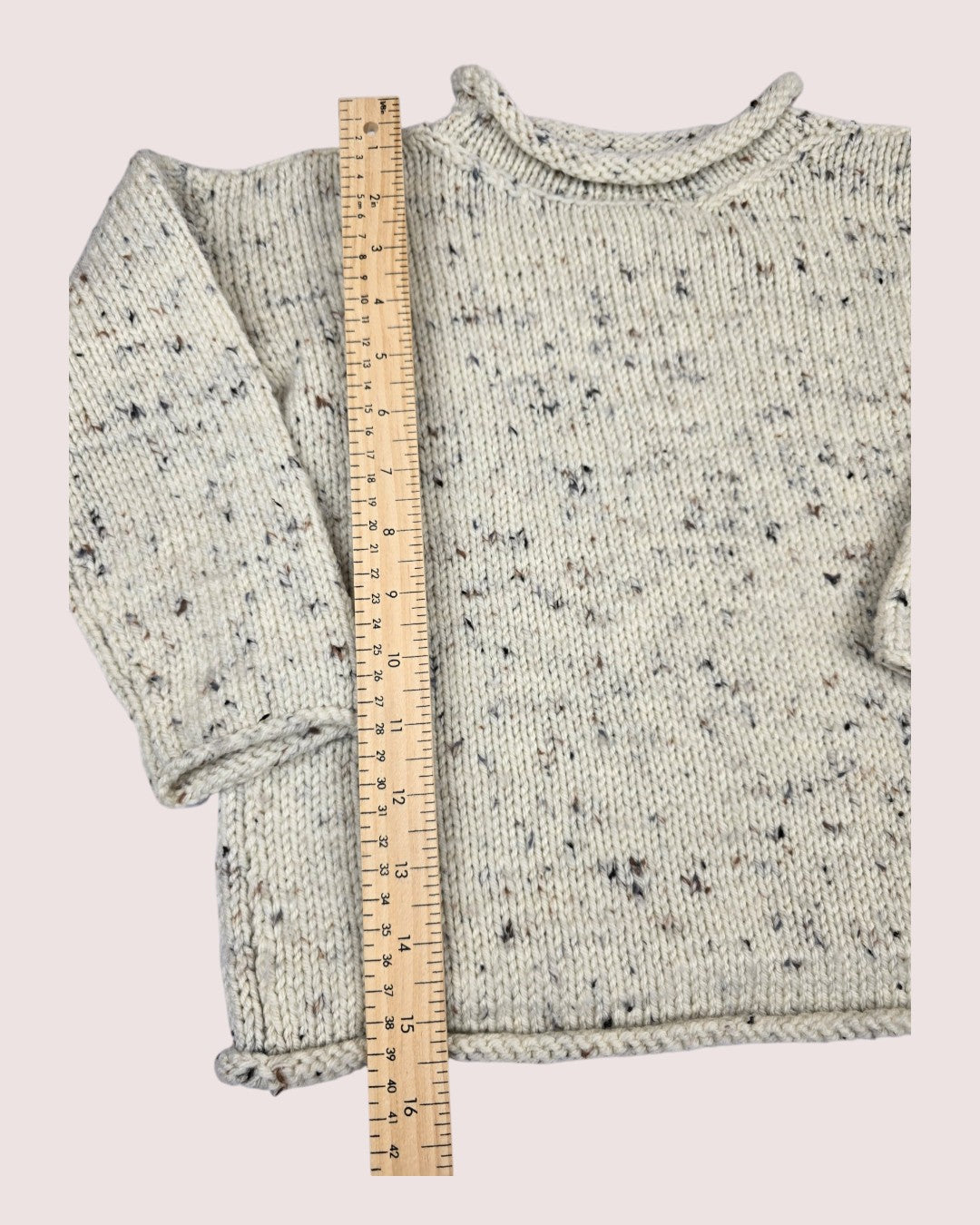 Handknit speckled sweater with rolled hem details Approx 4-5T
