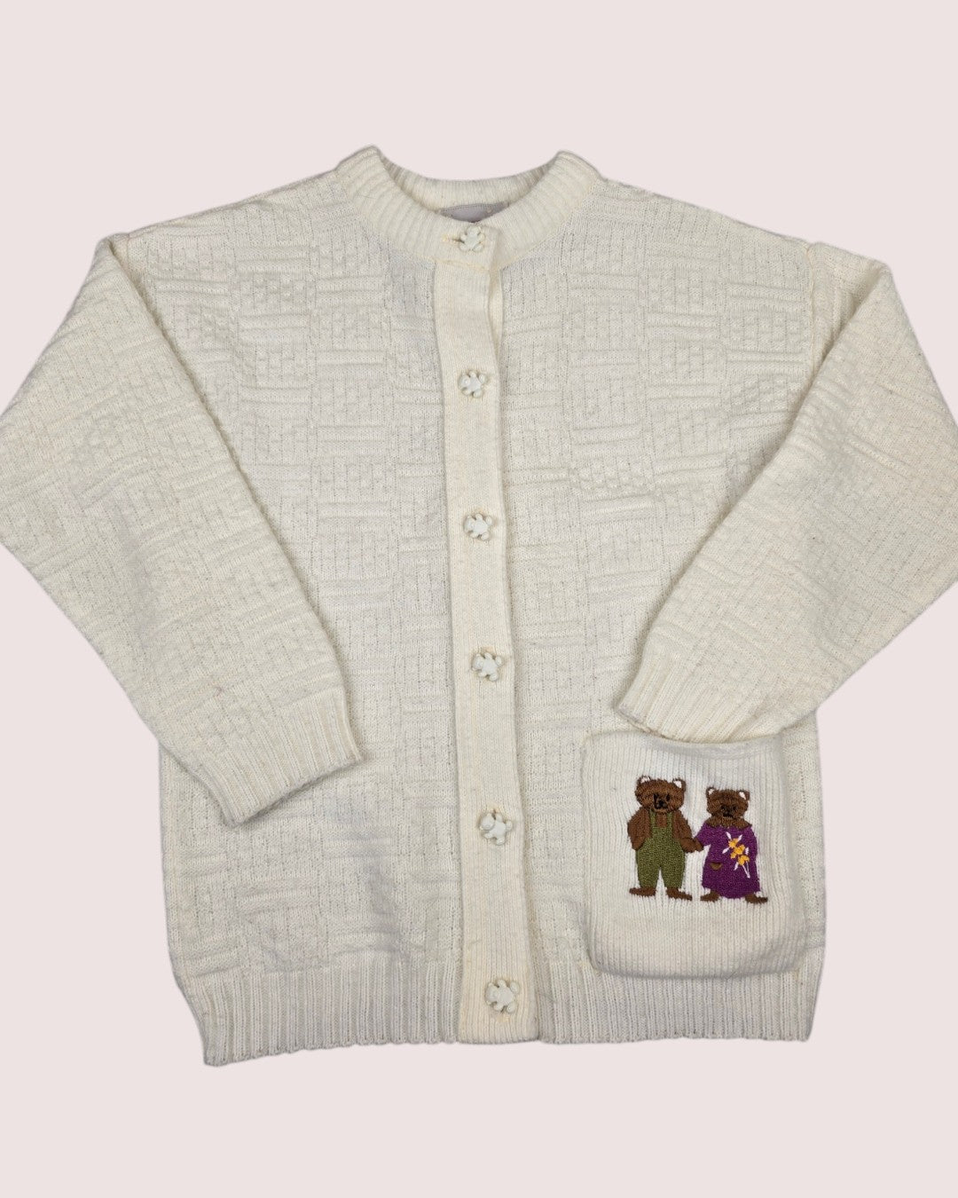 Vintage acrylic knit cardigan with bear embroidery Size 6