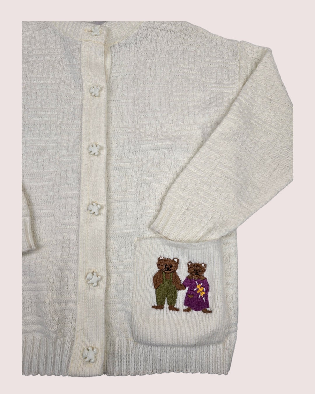 Vintage acrylic knit cardigan with bear embroidery Size 6