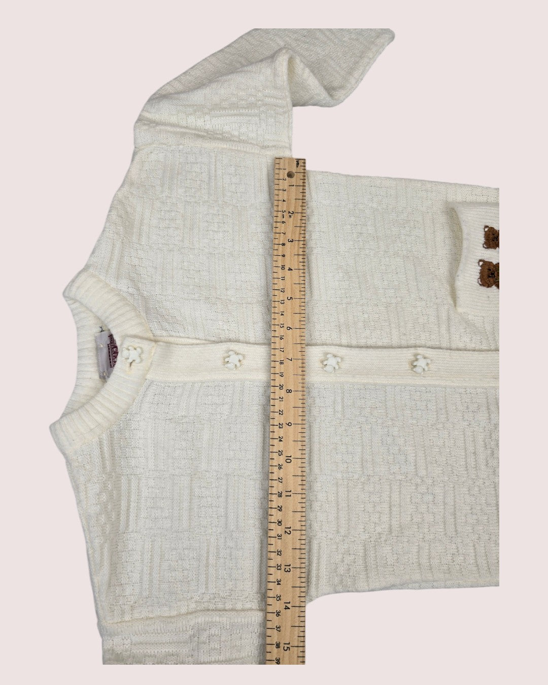 Vintage acrylic knit cardigan with bear embroidery Size 6