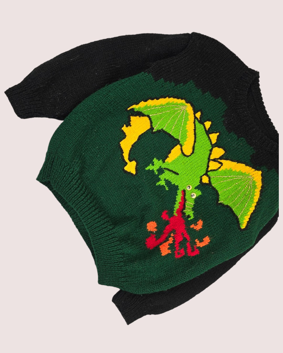 Handknit dragon sweater with googly eyes  approx 7-9Y