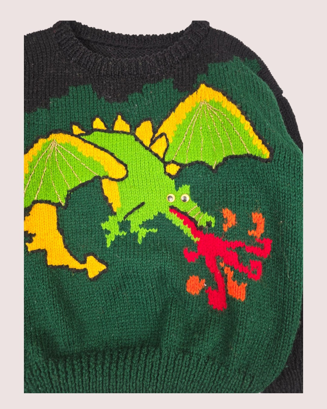 Handknit dragon sweater with googly eyes  approx 7-9Y