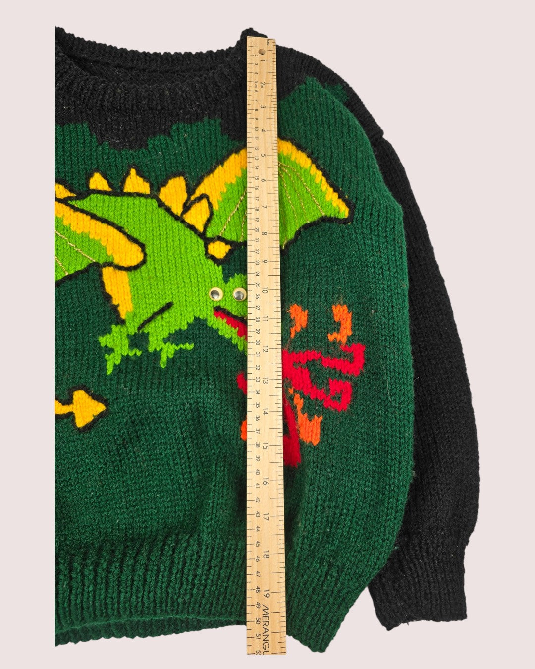 Handknit dragon sweater with googly eyes  approx 7-9Y