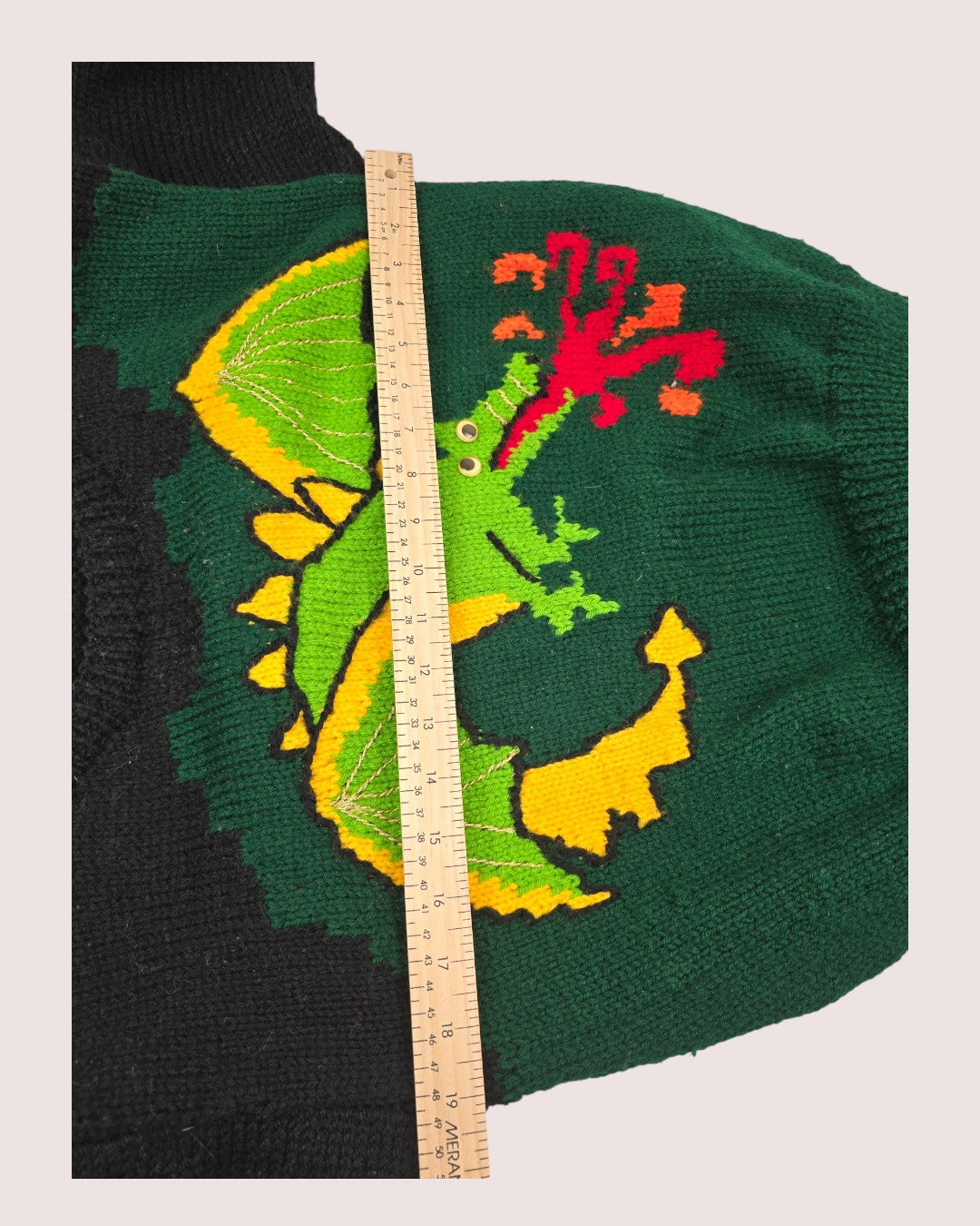 Handknit dragon sweater with googly eyes  approx 7-9Y