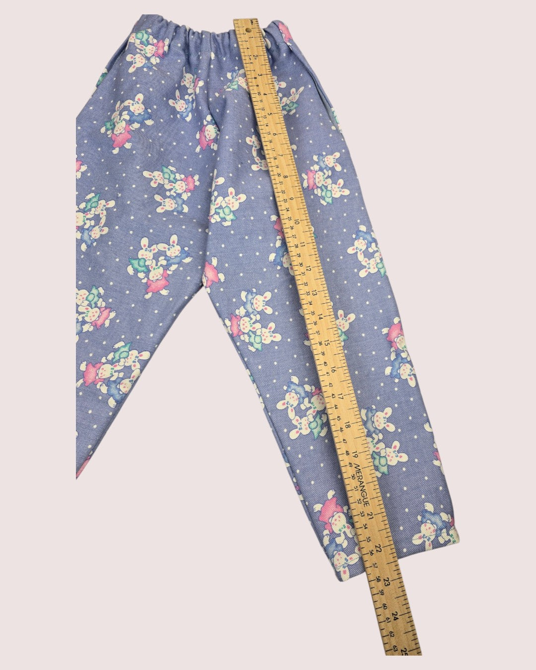 Handmade bubble jean made from vintage Cone Mills fabric 3-4T